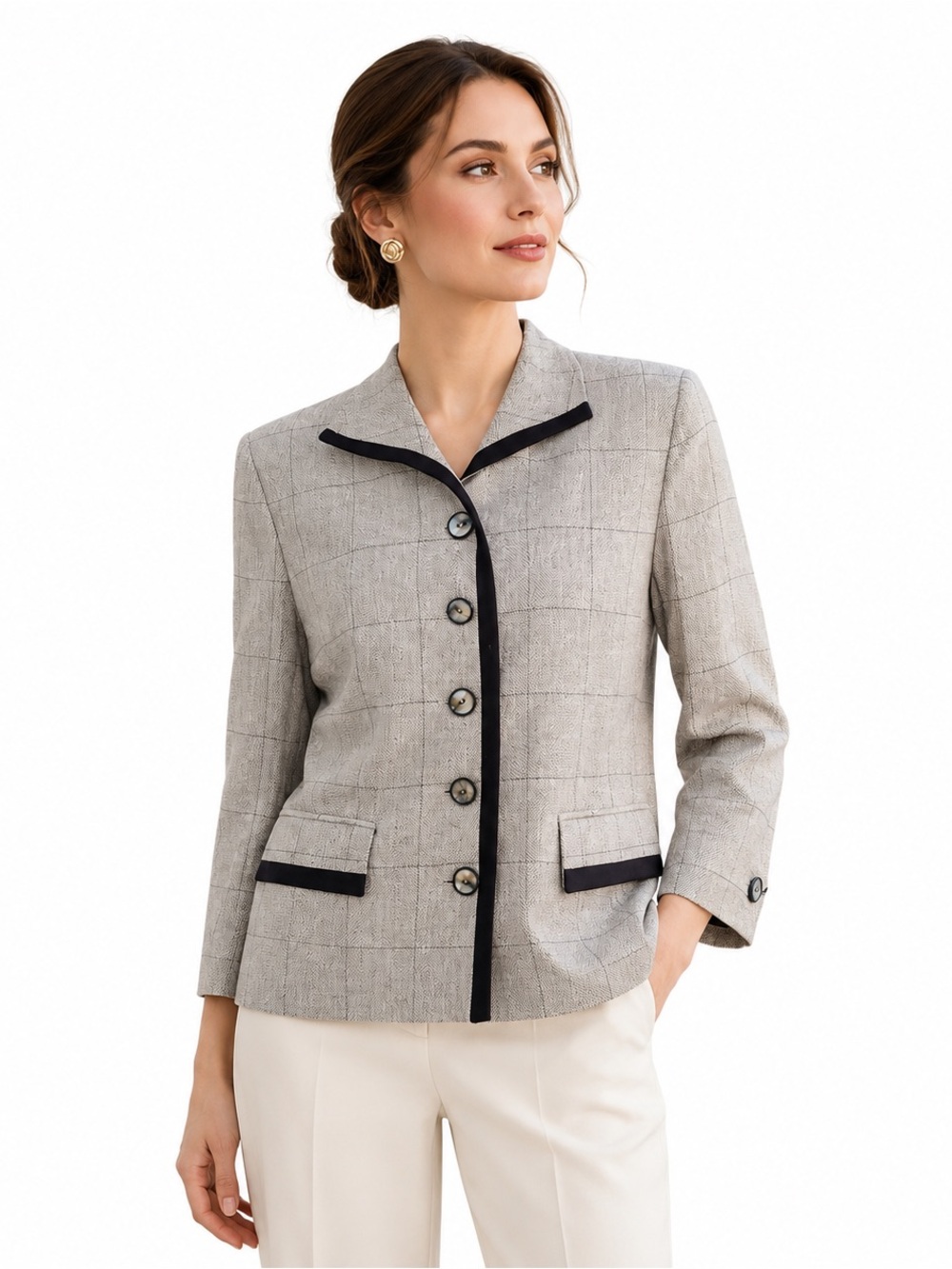 Vintage Christian Dior Gray Plaid Blazer Quiet Luxury Size 16